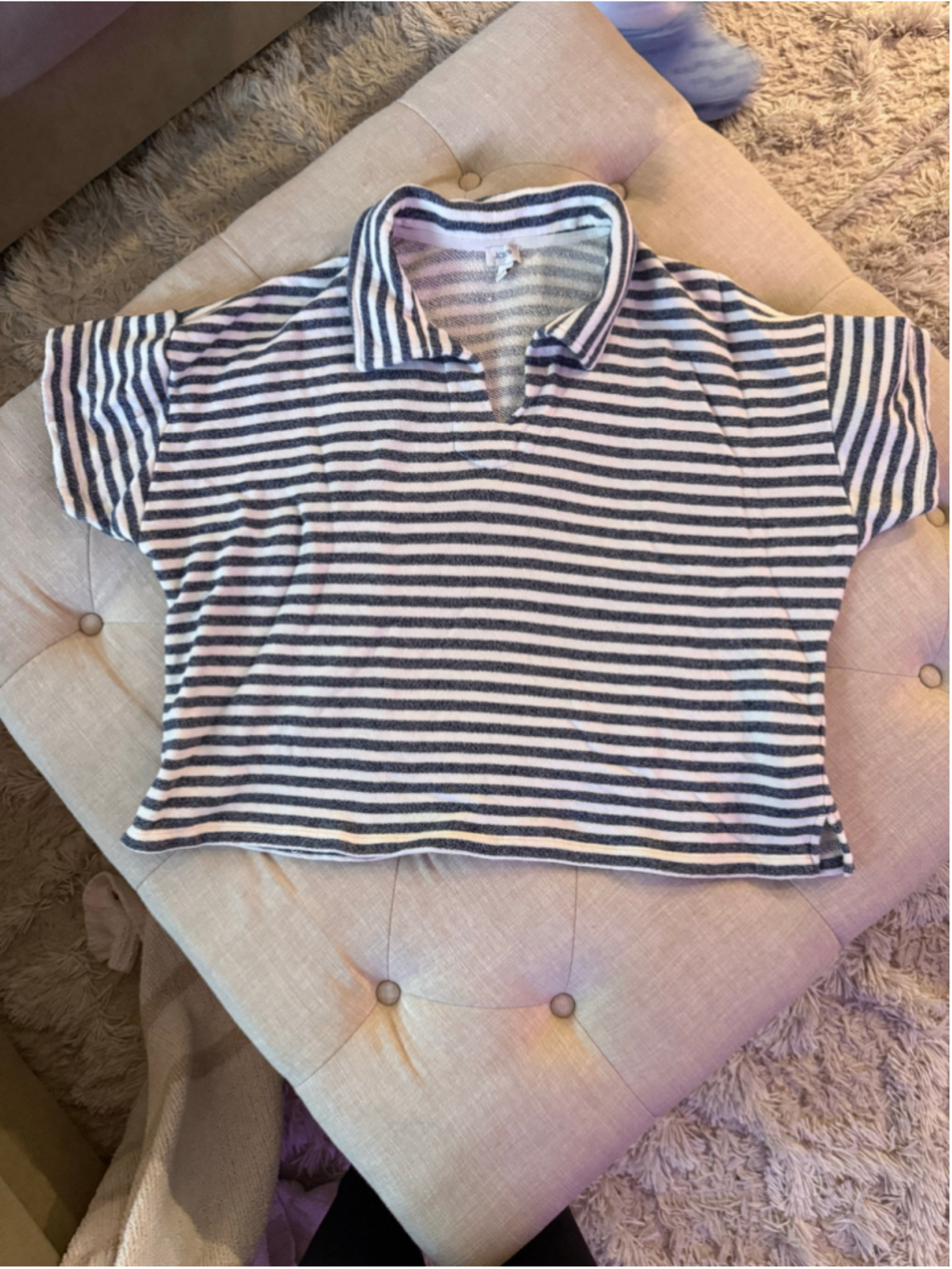 Women's J.Crew Striped Short Sleeve Polo Top, XL, White and Navy